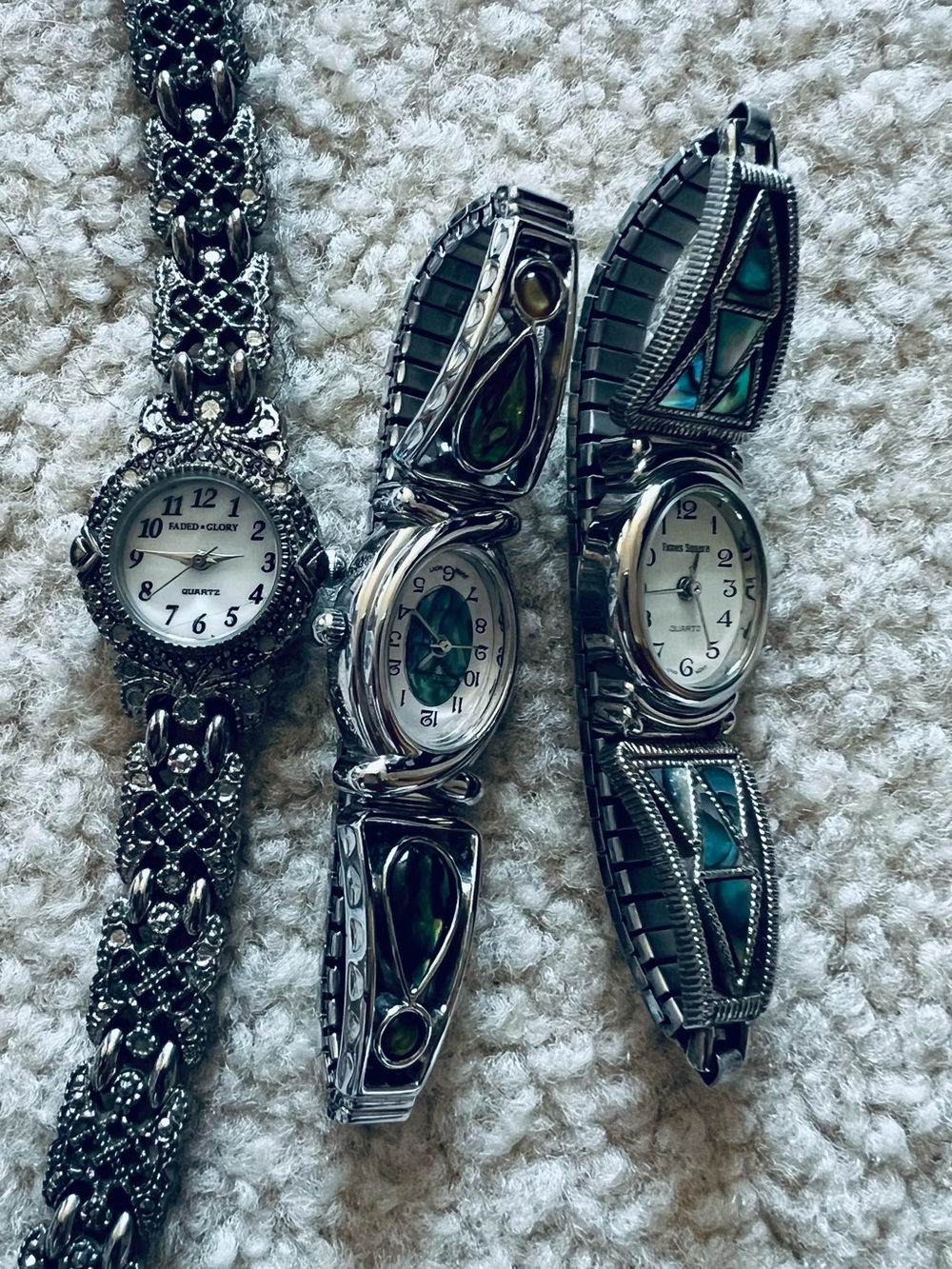 Silver-Tone Women's Bracelet Watch with Teal Inlay